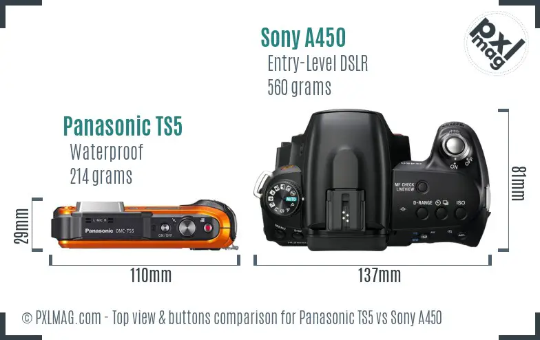 Panasonic TS5 vs Sony A450 top view buttons comparison