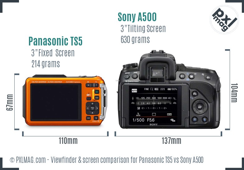 Panasonic TS5 vs Sony A500 Screen and Viewfinder comparison