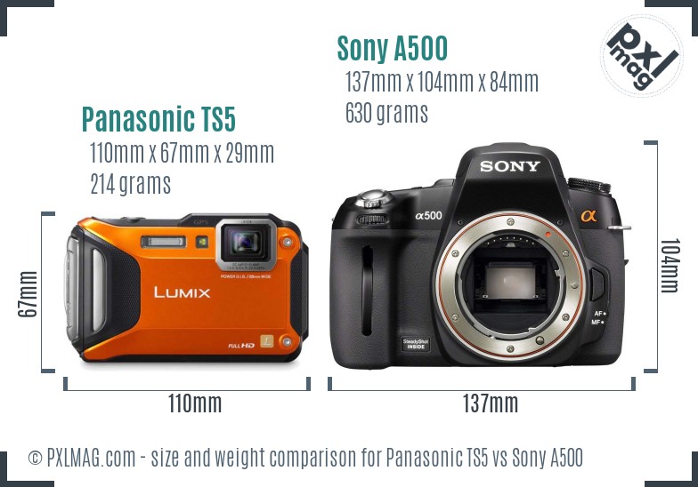 Panasonic TS5 vs Sony A500 size comparison