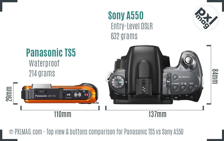 Panasonic TS5 vs Sony A550 top view buttons comparison