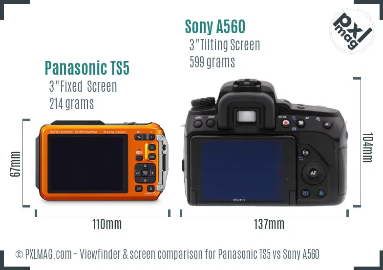 Panasonic TS5 vs Sony A560 Screen and Viewfinder comparison