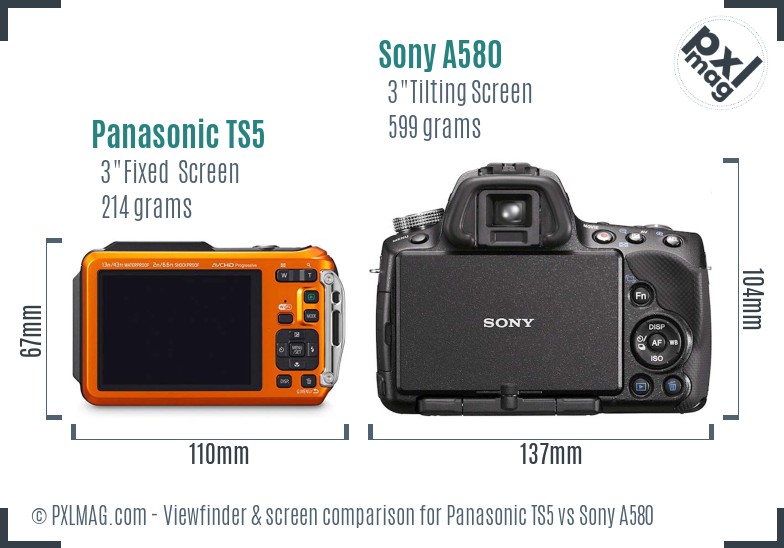 Panasonic TS5 vs Sony A580 Screen and Viewfinder comparison