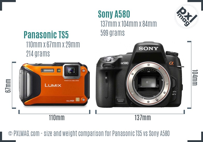 Panasonic TS5 vs Sony A580 size comparison Panasonic TS5 vs Sony A580 size comparison