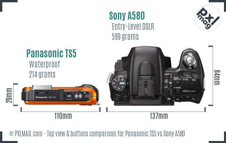 Panasonic TS5 vs Sony A580 top view buttons comparison
