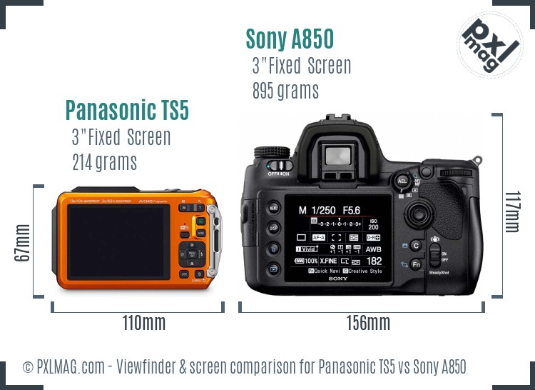 Panasonic TS5 vs Sony A850 Screen and Viewfinder comparison