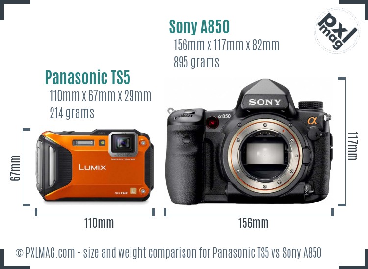 Panasonic TS5 vs Sony A850 size comparison Panasonic TS5 vs Sony A850 size comparison