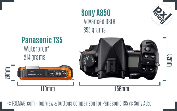 Panasonic TS5 vs Sony A850 top view buttons comparison