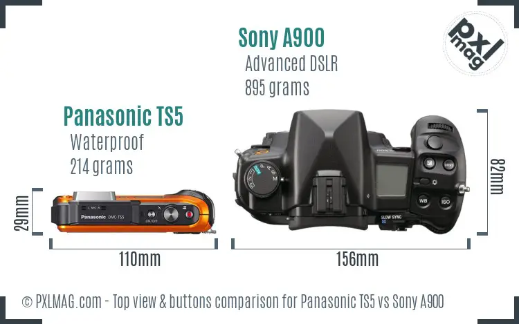 Panasonic TS5 vs Sony A900 top view buttons comparison