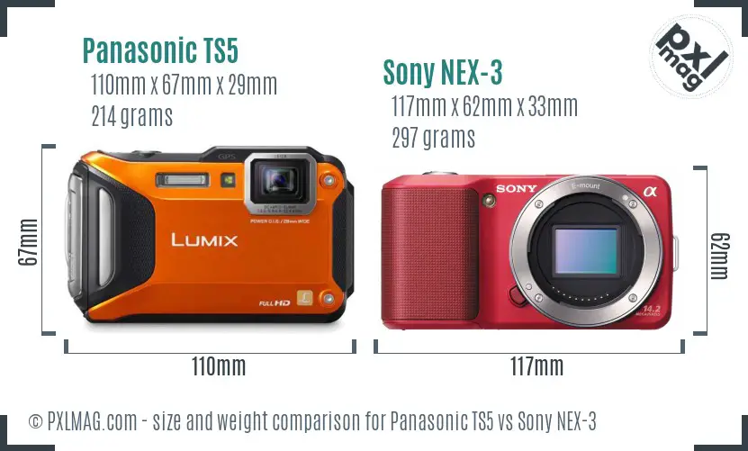 Panasonic TS5 vs Sony NEX-3 size comparison Panasonic TS5 vs Sony NEX-3 size comparison