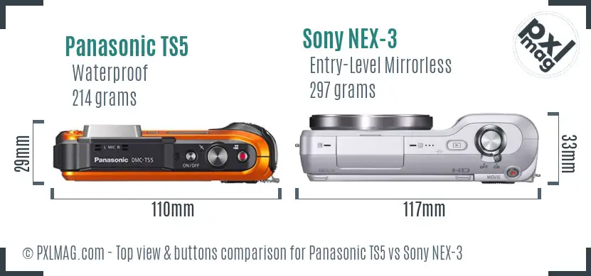 Panasonic TS5 vs Sony NEX-3 top view buttons comparison Panasonic TS5 vs Sony NEX-3 top view buttons comparison