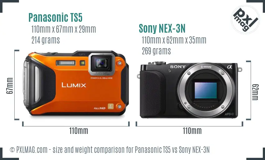Panasonic TS5 vs Sony NEX-3N size comparison Panasonic TS5 vs Sony NEX-3N size comparison