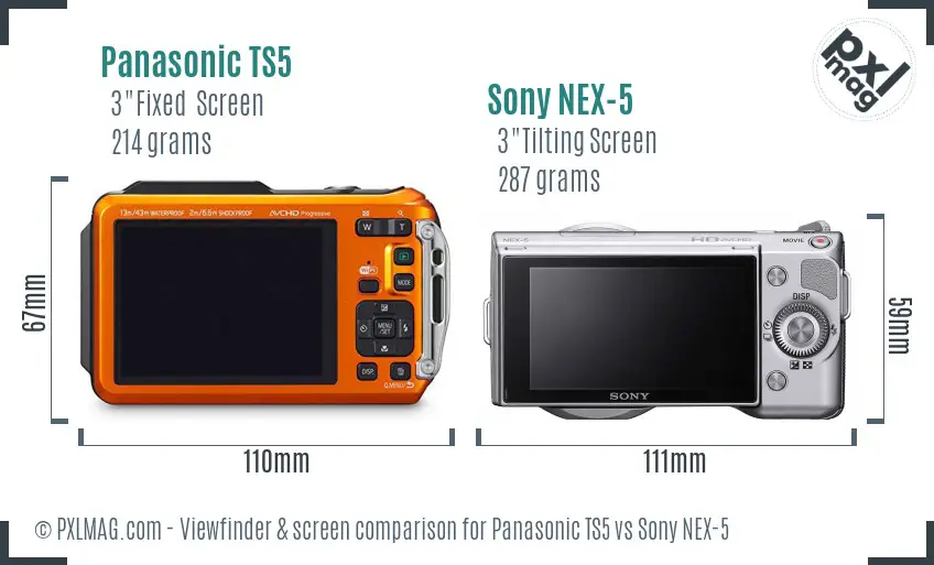 Panasonic TS5 vs Sony NEX-5 Screen and Viewfinder comparison