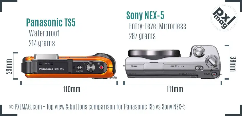 Panasonic TS5 vs Sony NEX-5 top view buttons comparison