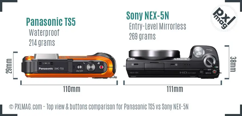 Panasonic TS5 vs Sony NEX-5N top view buttons comparison