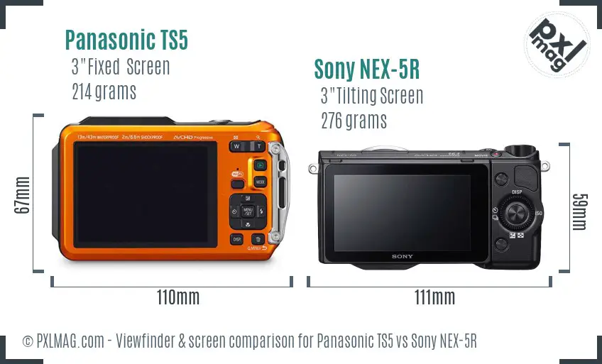 Panasonic TS5 vs Sony NEX-5R Screen and Viewfinder comparison