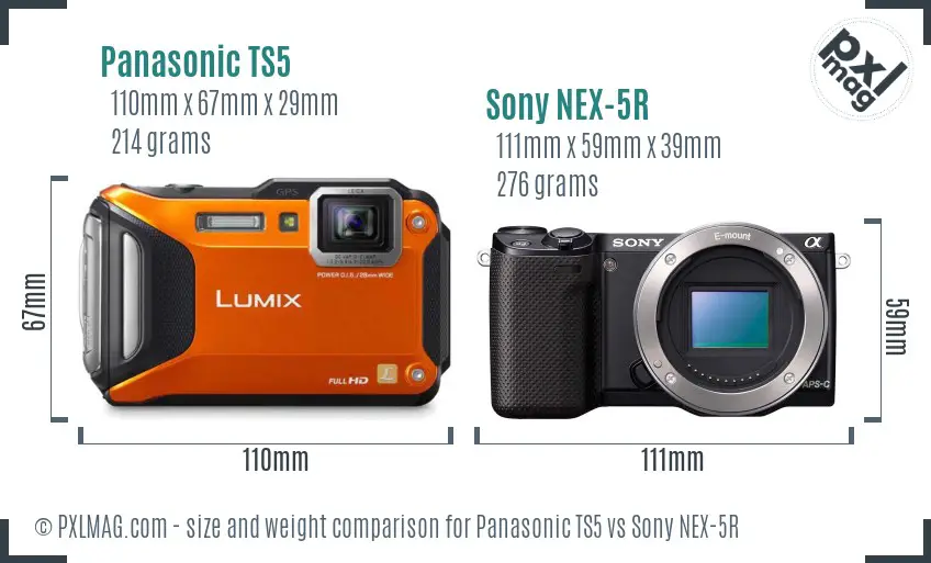 Panasonic TS5 vs Sony NEX-5R size comparison