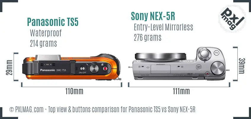 Panasonic TS5 vs Sony NEX-5R top view buttons comparison