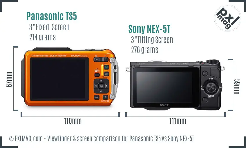 Panasonic TS5 vs Sony NEX-5T Screen and Viewfinder comparison