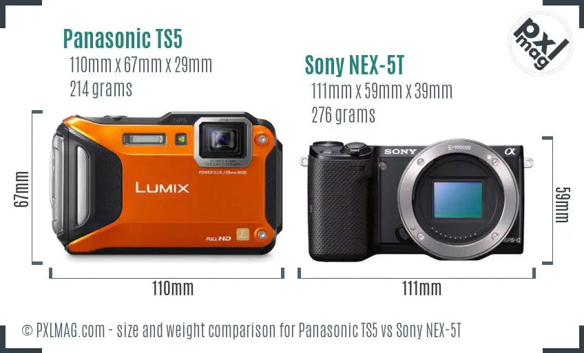 Panasonic TS5 vs Sony NEX-5T size comparison