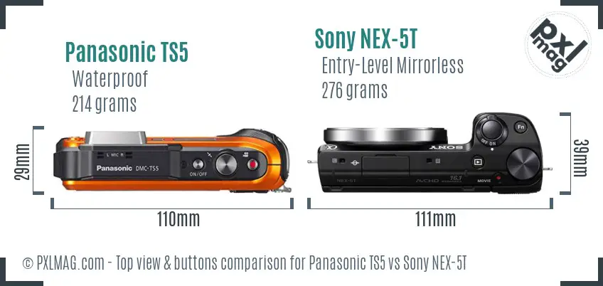 Panasonic TS5 vs Sony NEX-5T top view buttons comparison