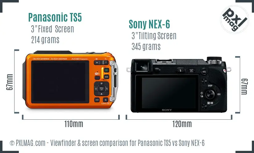 Panasonic TS5 vs Sony NEX-6 Screen and Viewfinder comparison