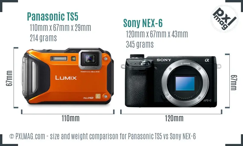 Panasonic TS5 vs Sony NEX-6 size comparison
