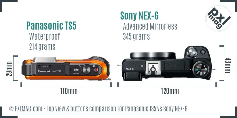 Panasonic TS5 vs Sony NEX-6 top view buttons comparison