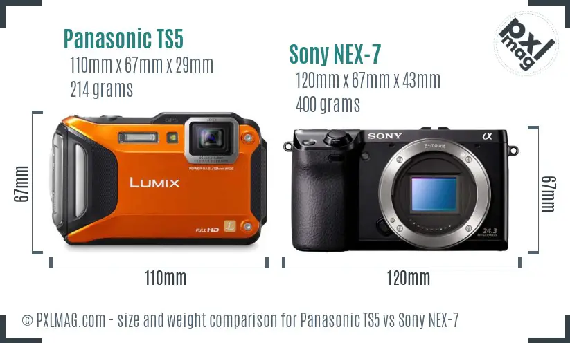 Panasonic TS5 vs Sony NEX-7 size comparison