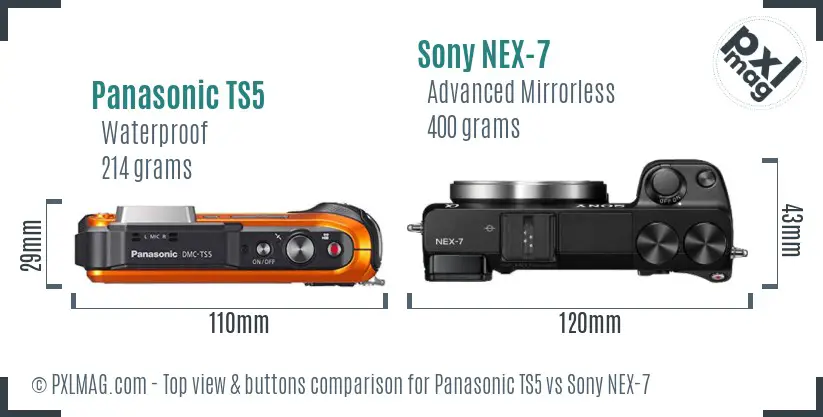 Panasonic TS5 vs Sony NEX-7 top view buttons comparison