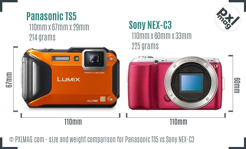 Panasonic TS5 vs Sony NEX-C3 size comparison Panasonic TS5 vs Sony NEX-C3 size comparison