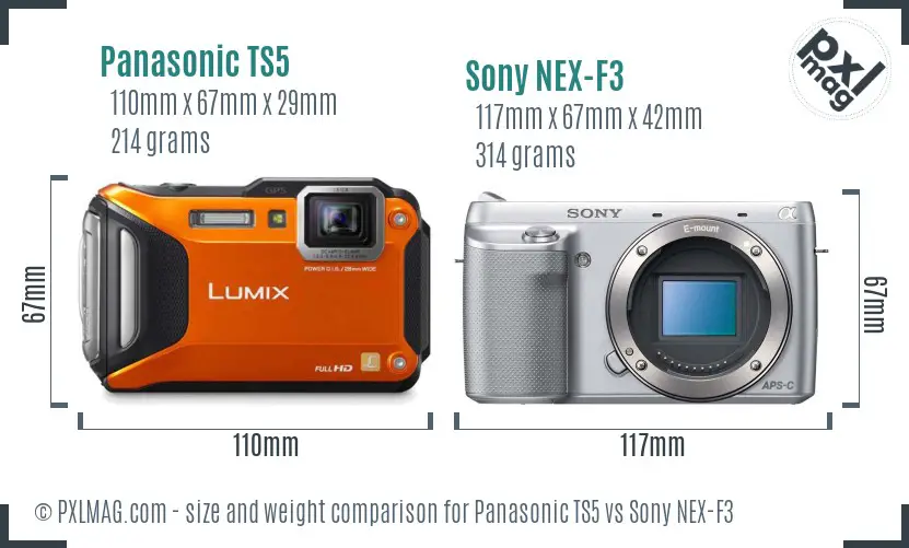 Panasonic TS5 vs Sony NEX-F3 size comparison