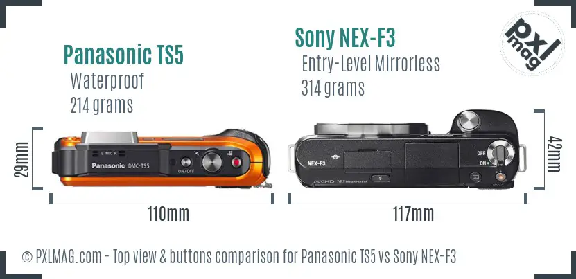 Panasonic TS5 vs Sony NEX-F3 top view buttons comparison