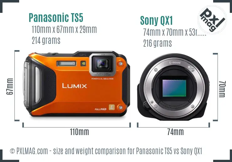 Panasonic TS5 vs Sony QX1 size comparison Panasonic TS5 vs Sony QX1 size comparison