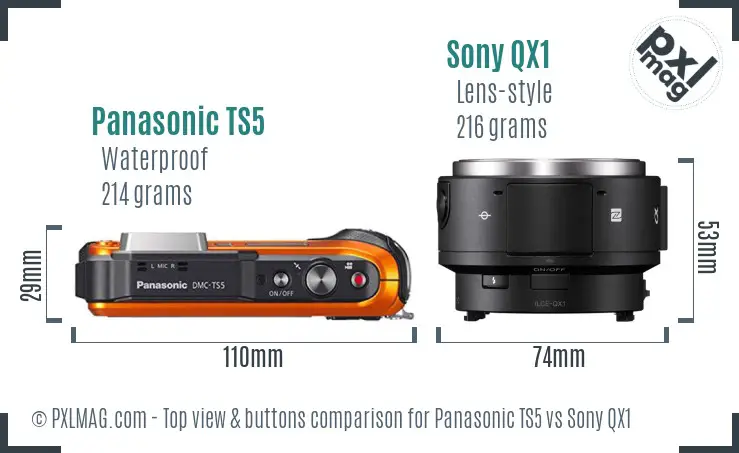 Panasonic TS5 vs Sony QX1 top view buttons comparison Panasonic TS5 vs Sony QX1 top view buttons comparison