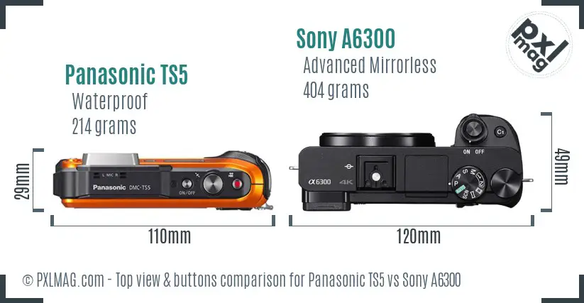 Panasonic TS5 vs Sony A6300 top view buttons comparison
