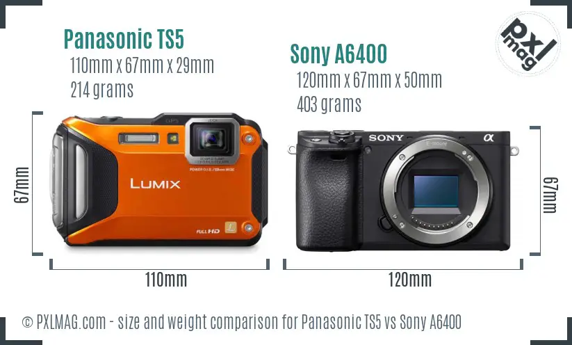 Panasonic TS5 vs Sony A6400 size comparison