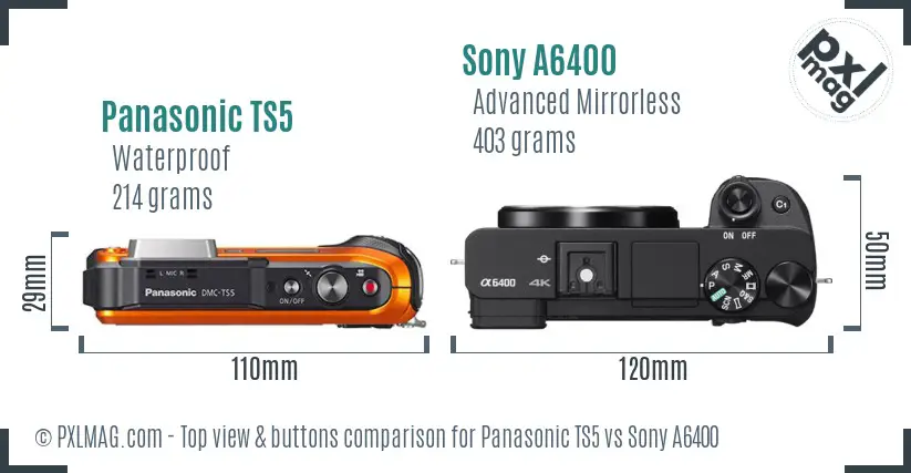 Panasonic TS5 vs Sony A6400 top view buttons comparison