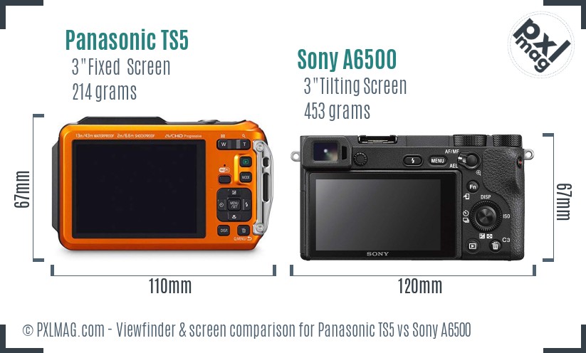 Panasonic TS5 vs Sony A6500 Screen and Viewfinder comparison