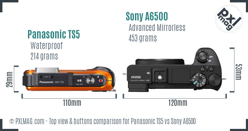 Panasonic TS5 vs Sony A6500 top view buttons comparison