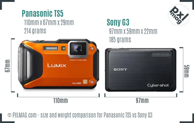 Panasonic TS5 vs Sony G3 size comparison