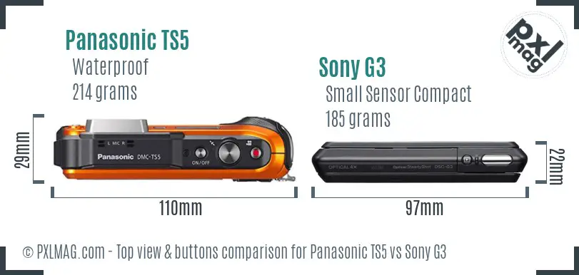 Panasonic TS5 vs Sony G3 top view buttons comparison