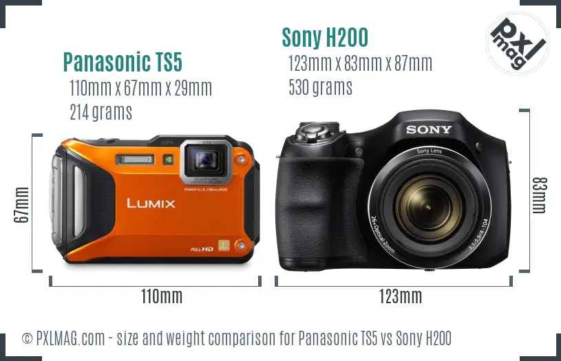 Panasonic TS5 vs Sony H200 size comparison