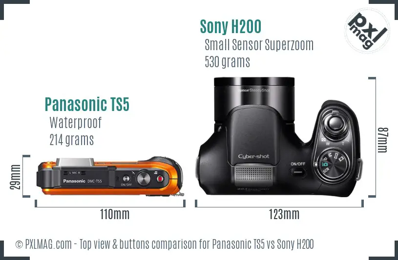 Panasonic TS5 vs Sony H200 top view buttons comparison