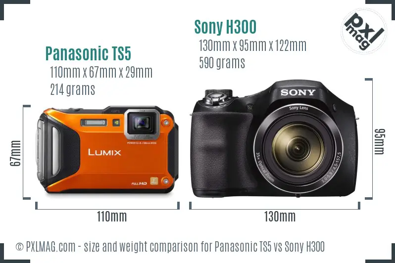 Panasonic TS5 vs Sony H300 size comparison