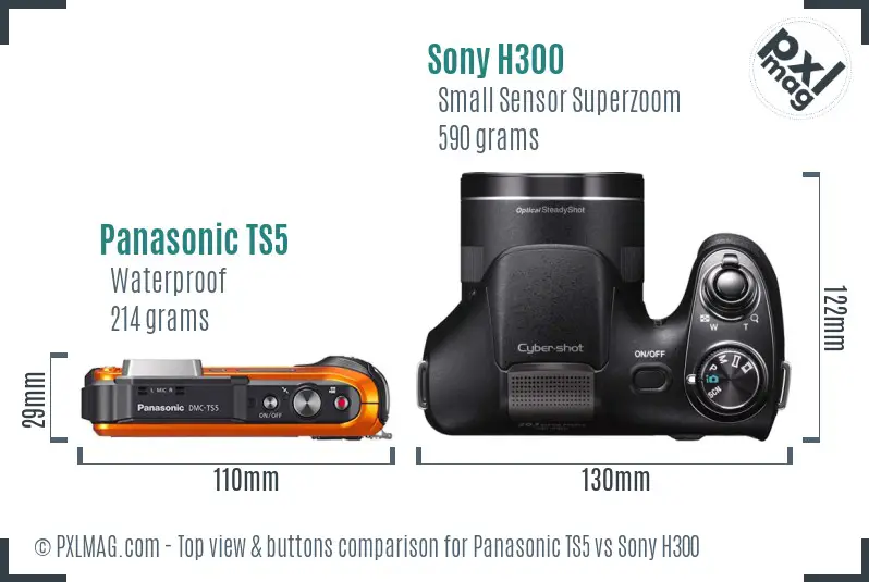 Panasonic TS5 vs Sony H300 top view buttons comparison