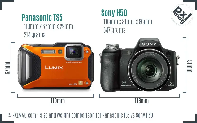 Panasonic TS5 vs Sony H50 size comparison