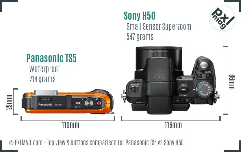 Panasonic TS5 vs Sony H50 top view buttons comparison