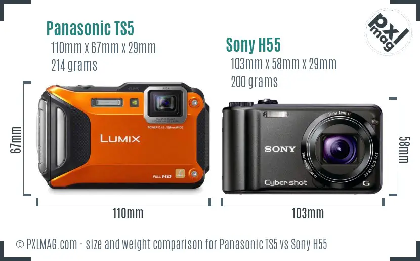 Panasonic TS5 vs Sony H55 size comparison