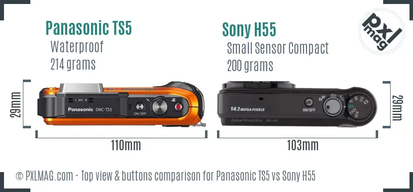 Panasonic TS5 vs Sony H55 top view buttons comparison