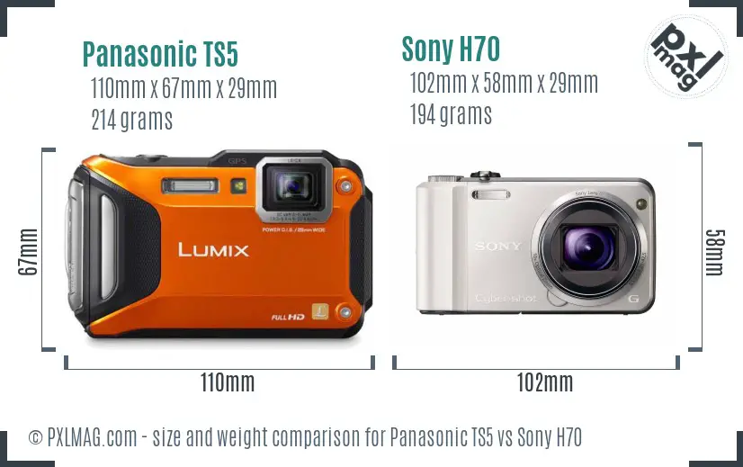 Panasonic TS5 vs Sony H70 size comparison